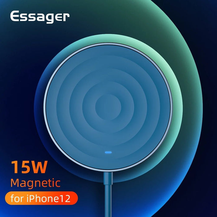 Essager 15W QI Magnetic Wireless Charger - Fast Charging Pad for iPhone 12 Series, Samsung S21, Galaxy Note S20 Ultra, Huawei Mate40, OnePlus 8 Pro - Ideal for Smartphone Users Needing Quick Charge - Shopsta EU